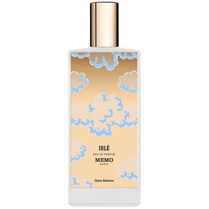 Memo Paris Inlé Eau de Parfum 75 ml blommig niche parfym i vit flaska med guldplatta och blått molnmönster