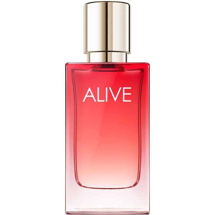 Hugo Boss Alive Intense 30ml edp ger en intensiv parfym i en stilren glasflaska med hallonröd vätska och guldlock