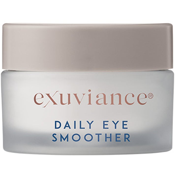 Exuviance Daily Eye Smoother 15 g återfuktande ögonkräm som slätar ut huden i en frostad glasburk med beige lock
