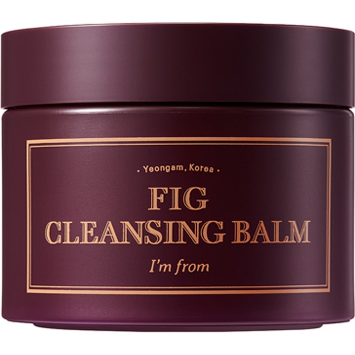 I'm From Fig Cleansing Balm fikon ansiktsrengöring ger sminkborttagning i en mörklila burk med guldfärgad text.