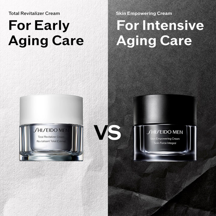 Shiseido Men Empowering Cream 50 ml intensiv herrkräm för män i svart burk jämförd med Total Revitalizer Cream