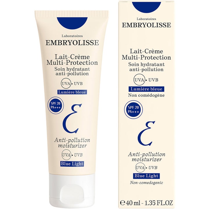 Embryolisse Lait-Crème Multi-Protection SPF20 40 ml anti-pollution dagkräm med solskydd i vit tub och ytterbox.