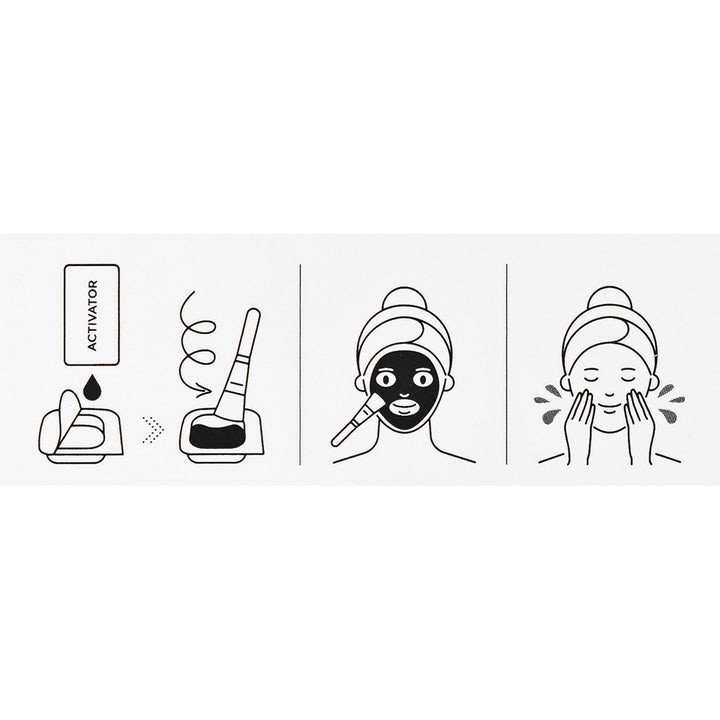 SKIN1004 Mummy Pack & Activator Kit 8 st koreansk ansiktsmask anti-aging med illustrationer av blandning och applicering.