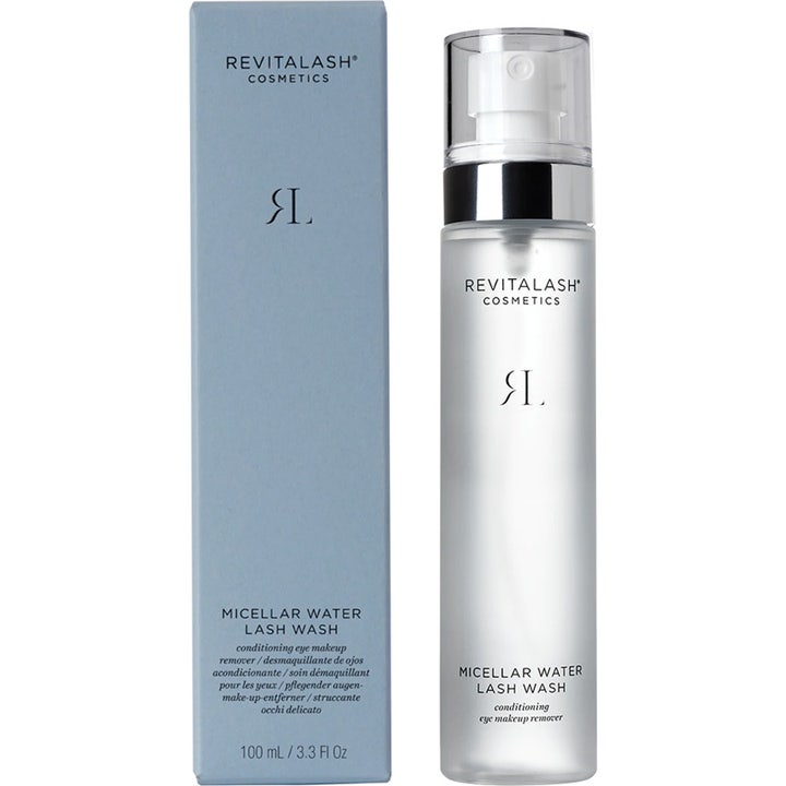 RevitaLash Micellar Water Lash Wash 100 ml fransrengöring i frostad flaska med tillhörande blå förpackning
