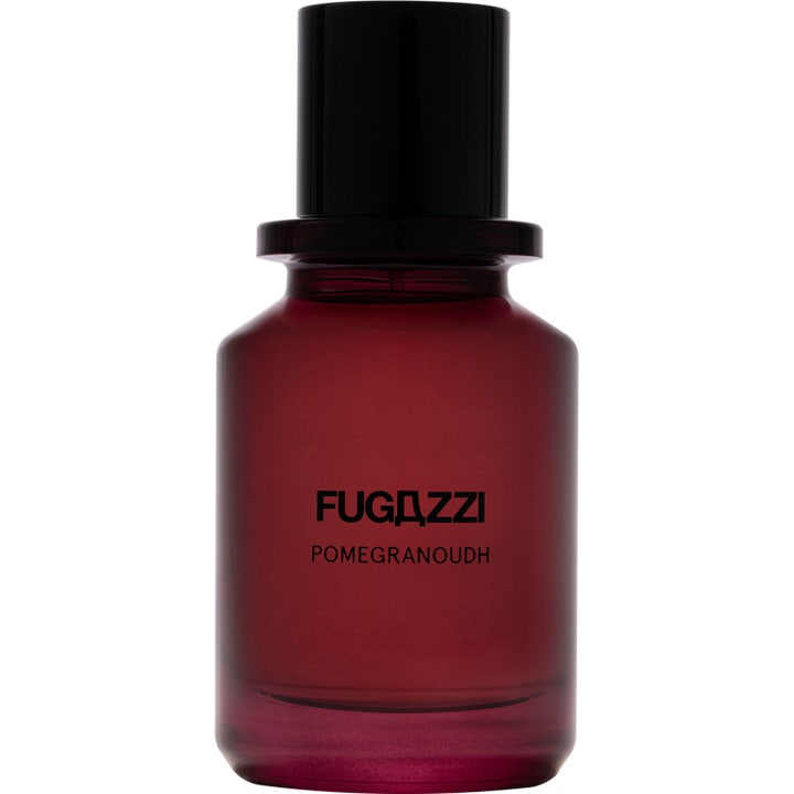 Fugazzi Pomegranoudh 50 ml eau de parfum ger en intensiv parfym i en frostad mörkröd glasflaska med svart kork