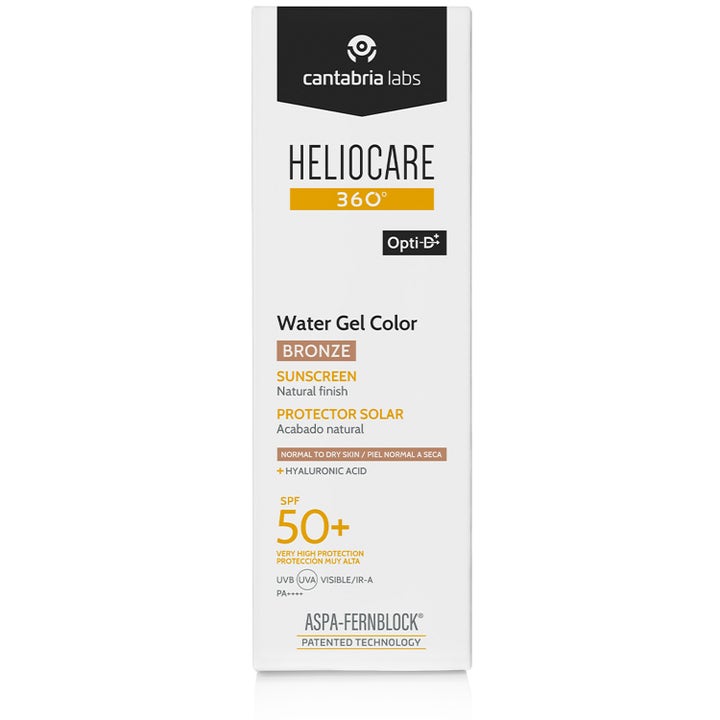 Heliocare Water Gel Color Bronze 50 ml återfuktande färgat solskydd 50 i en vit ytterförpackning.