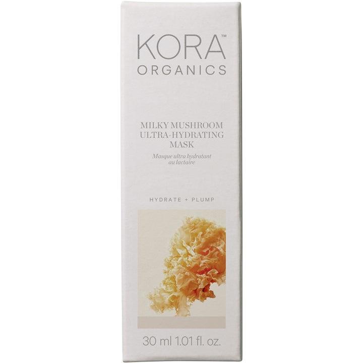 KORA Organics Milky Mushroom Ultra Hydrating Mask 30 ml fuktboost mask i vit ytterförpackning med svampmotiv.