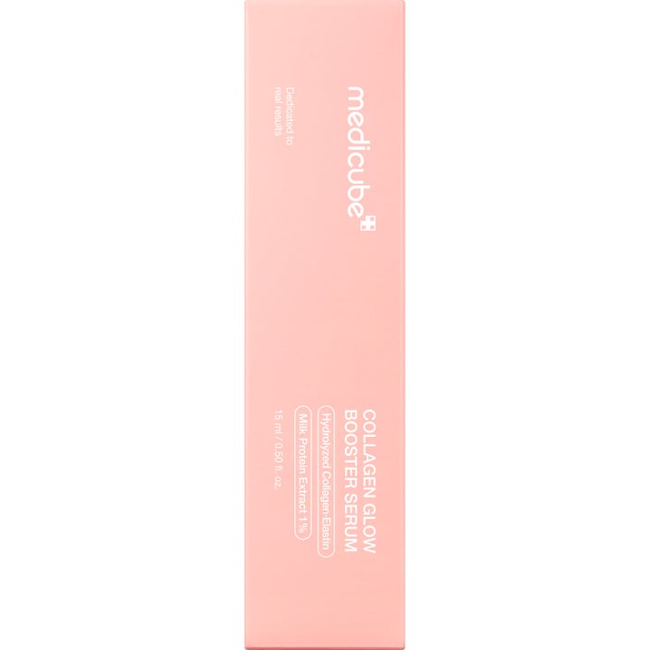Medicube Collagen Glow Booster Serum 15 ml lystergivande ansiktsserum i en ljusrosa ytterförpackning av papp