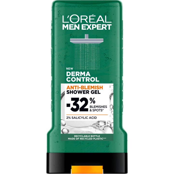 L'Oréal Men Expert Derma Control Anti-Blemish Shower Gel i grön flaska motverkar orenheter med 2% salicylsyra.