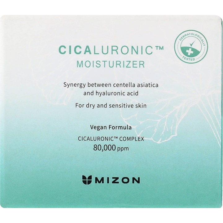 Mizon Cicaluronic Moisturizer 50 ml centella asiatica återfuktande ansiktskräm i grönvit box med vegan formula