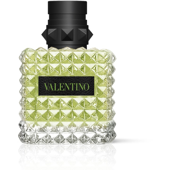 Valentino Born in Roma Donna Green Stravaganza 30 ml parfym i glasflaska med nitar och grön vätska med svart kork