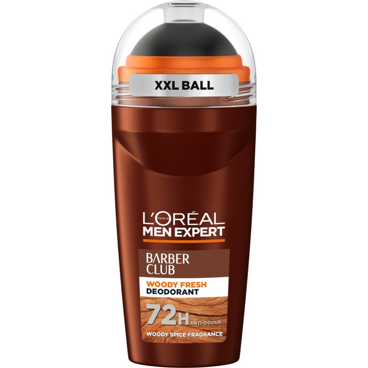 L'Oréal Men Expert BarberClub deodorant herr 48h i brun roll-on flaska med orange detaljer och cederträtema