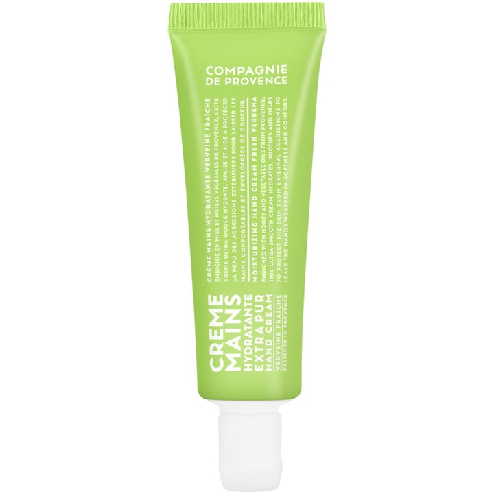 Compagnie de Provence Fresh Verbena 30ml extra återfuktande handkräm i en limegrön tub som ger len hud.