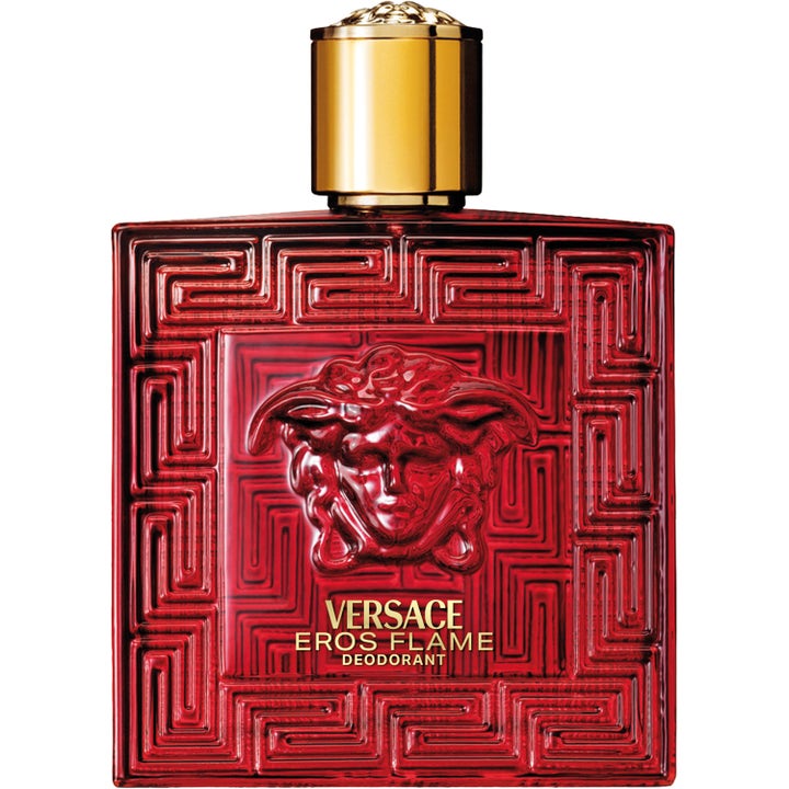 Versace Eros Flame 100 ml versace deospray för herr daglig användning i röd flaska med Medusa-huvud och guldlock