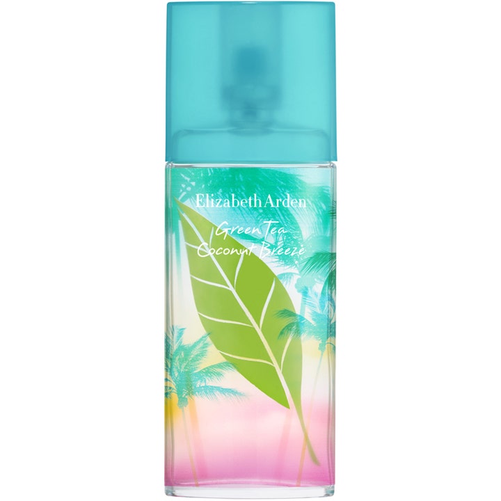 Elizabeth Arden Green Tea Coconut Breeze 50 ml parfym med doft av kokos i glasflaska med turkost lock och motiv av ett grönt blad