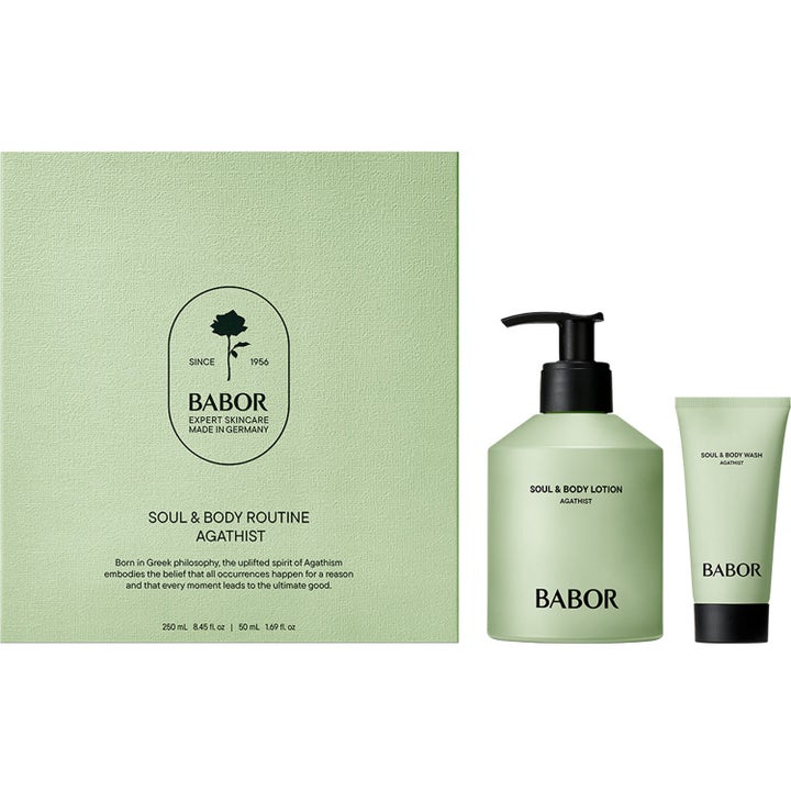 Babor Soul & Body Routine Agathist 250 ml och 50 ml mjukgörande kroppsvårdsset i mintgröna förpackningar med lyxig box