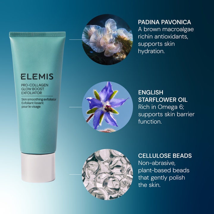 Elemis Pro-Collagen Glow Boost Exfoliator 100 ml ansiktsskrubb collagen med padina pavonica och vårdande starflower oil.
