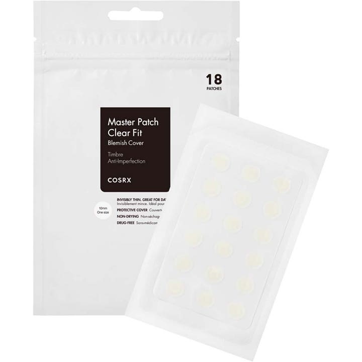COSRX Master Patch Clear Fit 18 st dagtid hydrokolloid plåster döljer blemmor med tunna runda genomskinliga ark