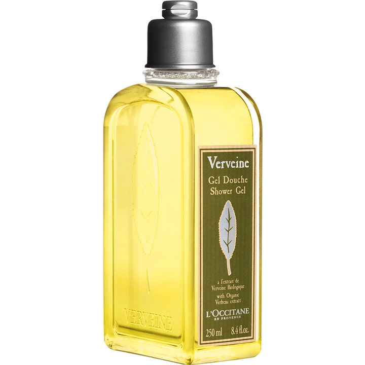 L'Occitane Verveine Shower Gel 250 ml uppfriskande duschgel i genomskinlig flaska med gult innehåll och silverkork