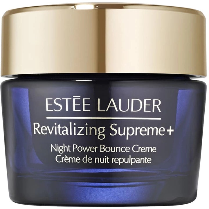 Estée Lauder Revitalizing Supreme+ Night Power Bounce Creme lyxig nattkräm anti-aging i mörkblå glasburk med guldigt lock