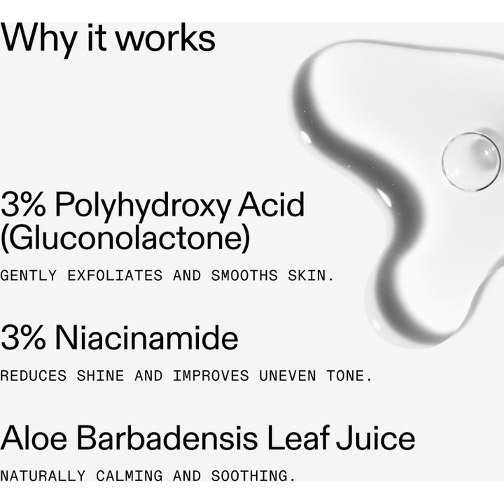 The INKEY List PHA Toner 100 ml är en PHA exfolierande toner med 3% niacinamide och aloe vera intill en klar textur.