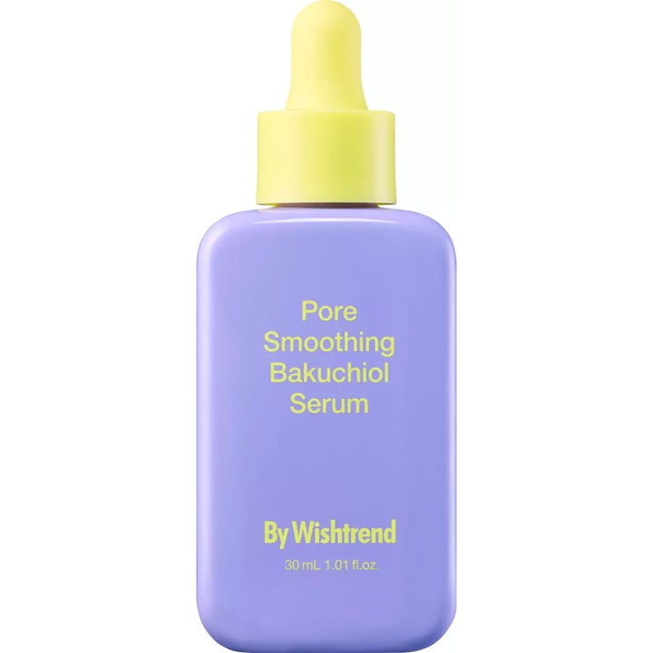 By Wishtrend Pore Smoothing Bakuchiol Serum 30 ml porsammandragande serum i lila flaska med gul pipett