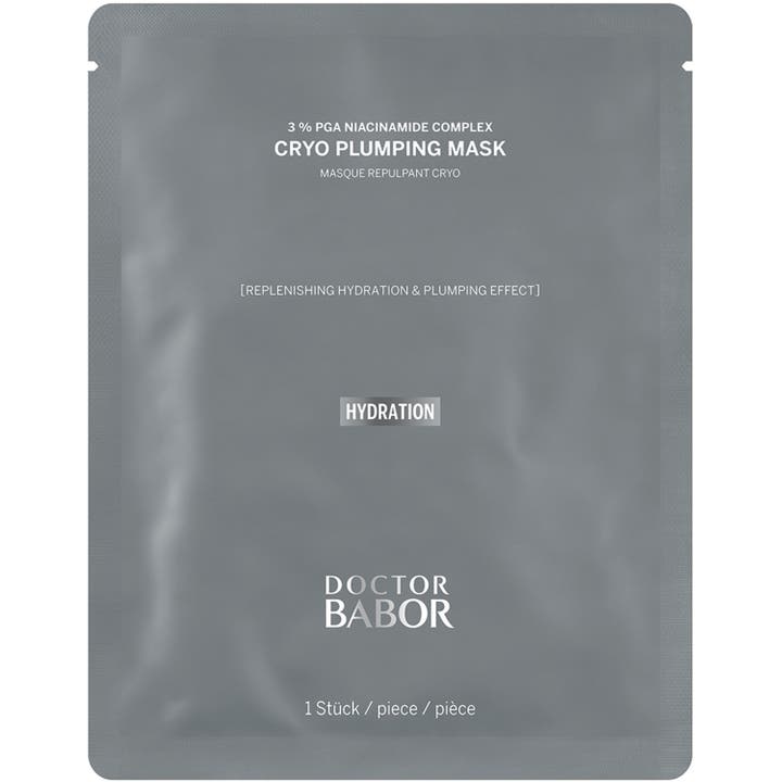 Doctor Babor Cryo Plumping Mask 1 st cryo ansiktsmask för återfuktning och anti-age plumpning i silvrig sachet.