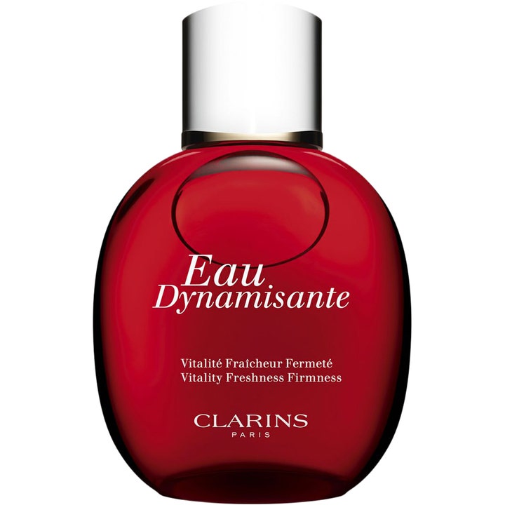 Clarins Eau Extraordinaire 100 ml treatment fragrance uppiggande body mist i rund röd glasflaska med silverlock