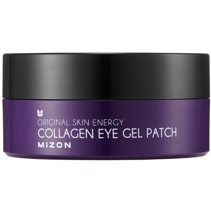 Mizon Collagen Eye Gel Patch 60 st uppstramande ögonmasker i lila burk med svart lock som ger lyster