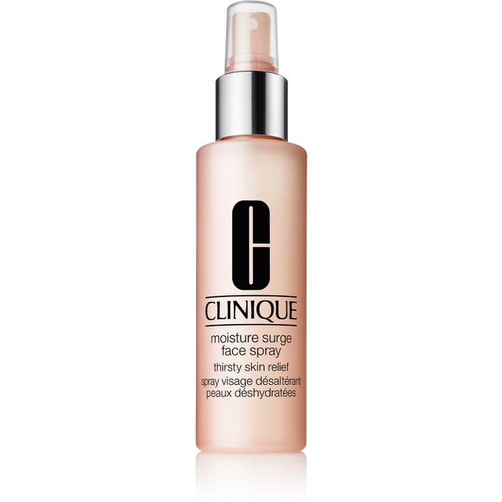 Clinique Moisture Surge Face Spray 125 ml återfuktande ansiktsspray i frostad persikofärgad flaska med silverpump
