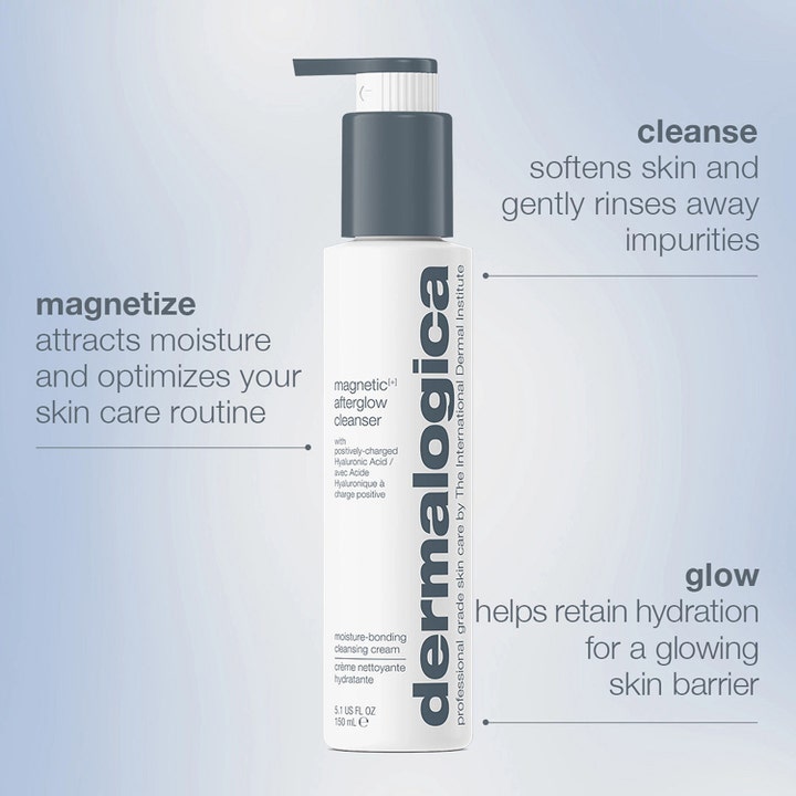 Dermalogica Magnetic Afterglow Cleanser 295 ml ansiktsrengöring i vit pumpflaska som ger lyster och fukt.