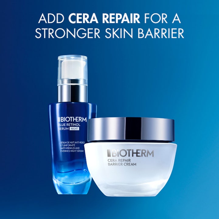 Biotherm Blue Retinol Serum 30 ml nattserum ger antiaging hudvård nattetid bredvid vit Cera Repair kräm