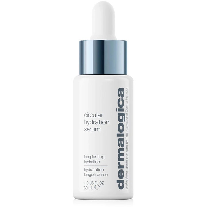 Dermalogica Circular Hydration Serum 30 ml hyaluronsyra serum fuktgivande i vit flaska med silverkork och pipett
