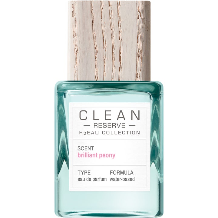 Clean Reserve H2EAU Brilliant Peony 30 ml alkoholfri parfym pion i en ljusblå glasflaska med kork i ljust trä