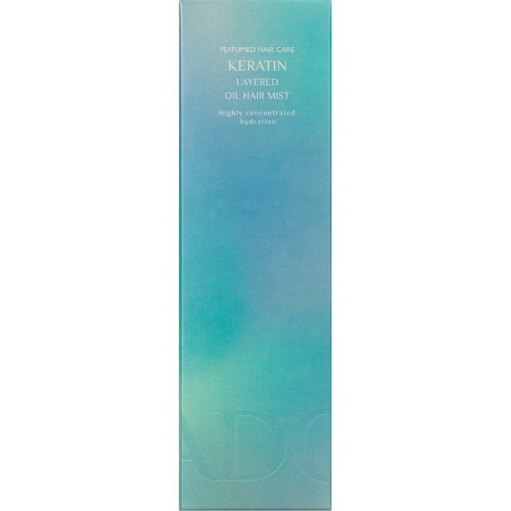 La'dor Keratin Layered Mist 130 ml återfuktande hårmist i en turkos och blåtonad ytterförpackning