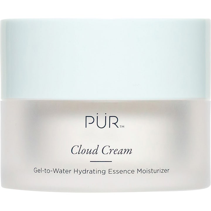 PÜR Cloud Cream fuktgivande ansiktskräm i en frostad burk med ljusblått lock för intensiv återfuktning.