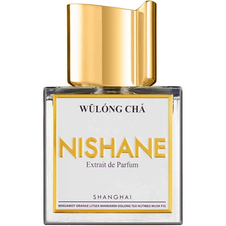Nishane Wūlóng Chá Extrait de Parfum 100 ml nishane parfym i fyrkantig glasflaska med vit etikett och stor guldfärgad kork
