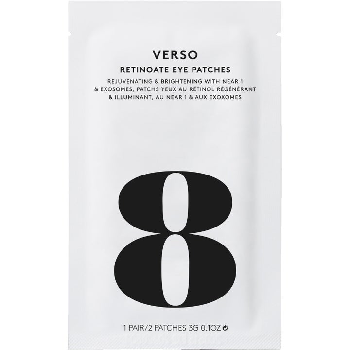Verso Retinoate Eye Patches 1 par föryngrande ögonmask i vit engångsförpackning med en stor svart åtta.