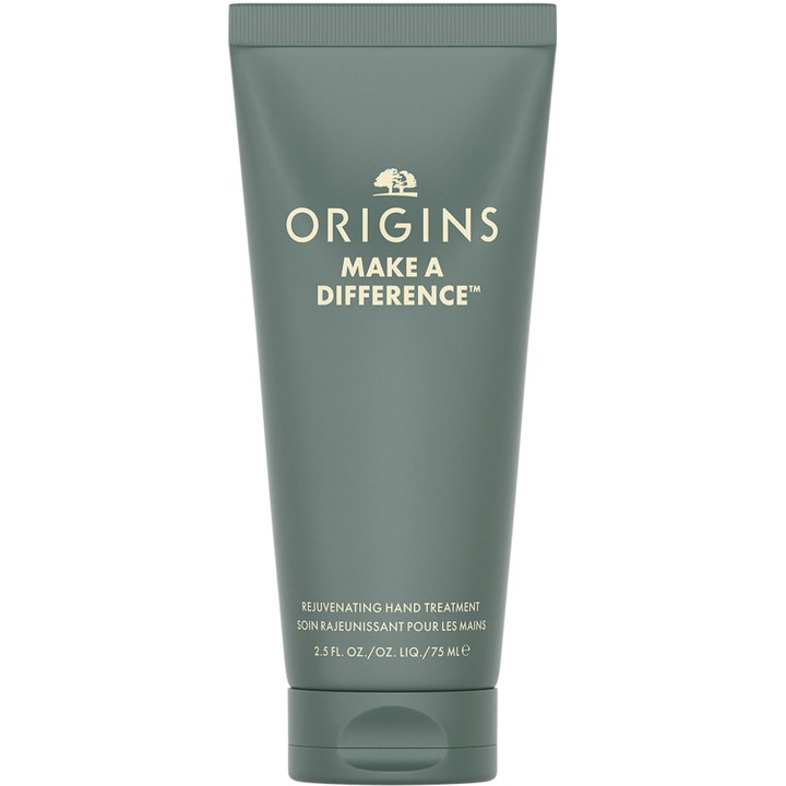 Origins Make A Difference Rejuvenating Hand Treatment 75 ml föryngrande handkräm i en matt dämpat grön plasttub.