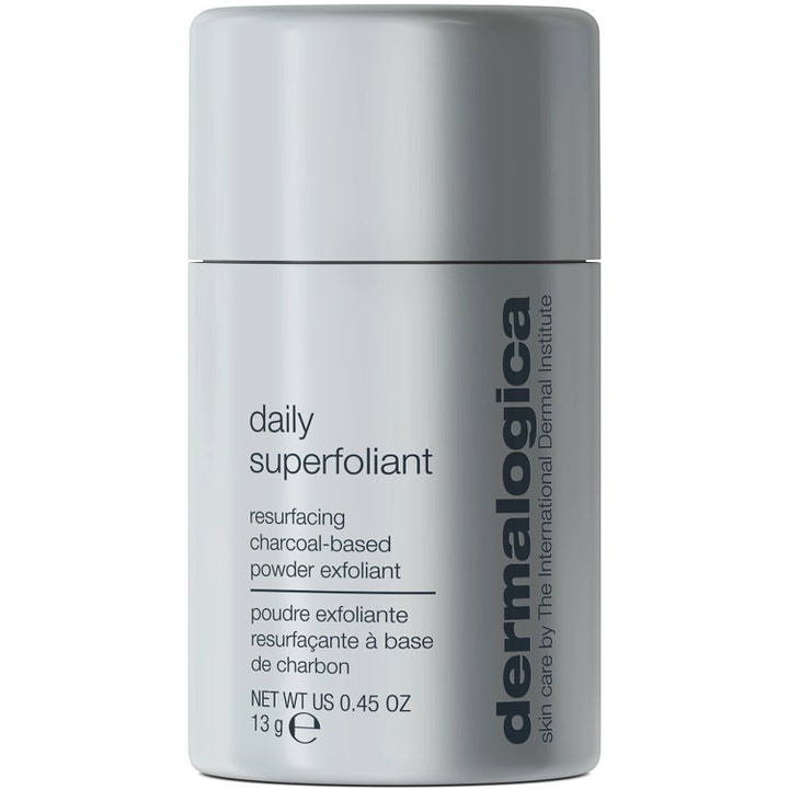 Dermalogica Daily Superfoliant 13 g exfoliering med kol som ger jämnare hudyta i en ljusgrå plastflaska med lock
