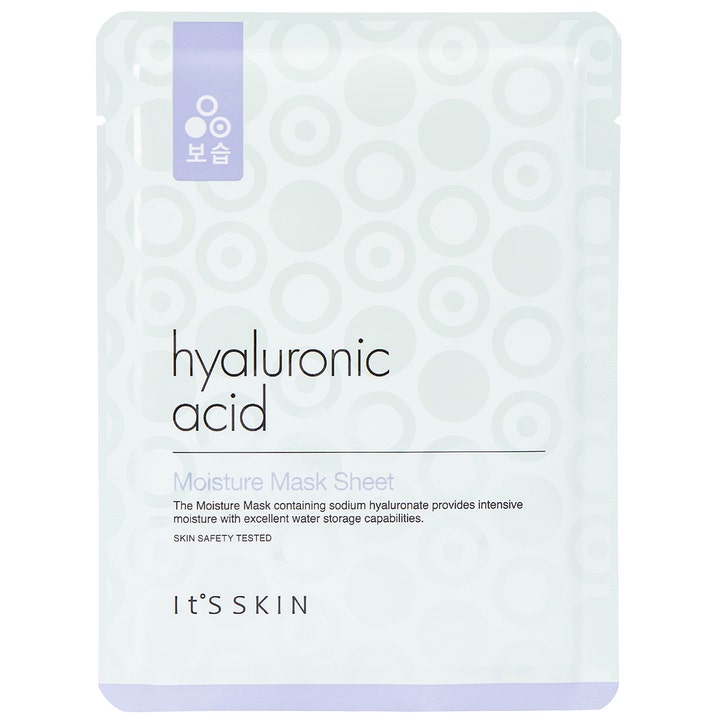 It'S SKIN Hyaluronic Acid Moisture Mask Sheet 1 st återfuktande ansiktsmask i vit förpackning med lila cirklar