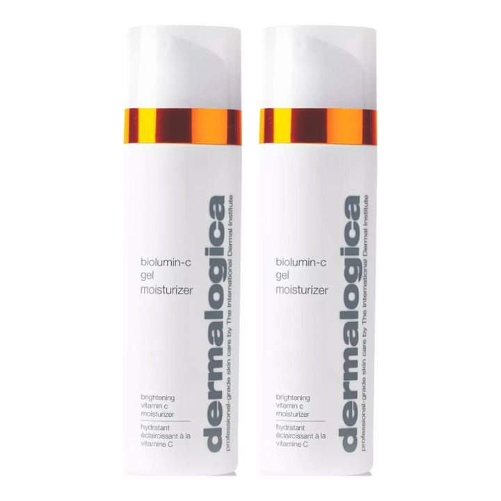 Dermalogica BioLumin-C Gel Moisturizer lystergivande ansiktsgel med vitamin C i vita pumpflaskor med orange detaljer