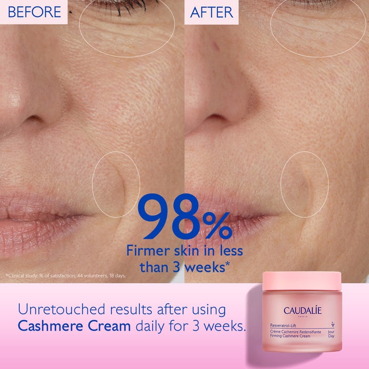 Caudalie Resveratrol-Lift Firming Cashmere Cream 50 ml dagkräm före och efter resultat på mogen hy