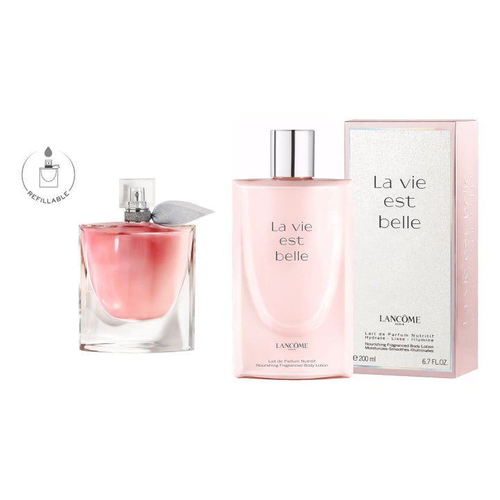 Lancôme La Vie Est Belle Set 100 ml och 200 ml återfuktande set med rosa parfymflaska och matchande body lotion