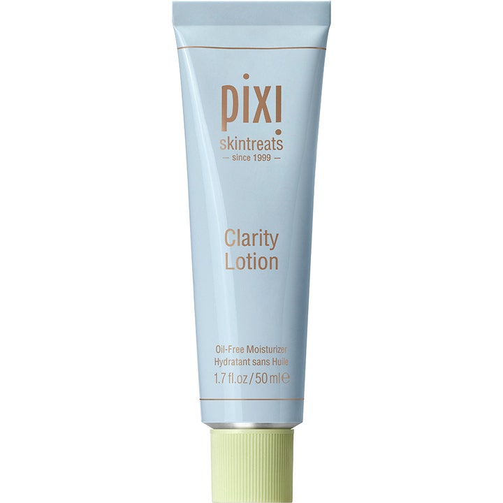 Pixi Clarity Lotion 50 ml oljefri dagkräm för fet hud skintreats i ljusblå plasttub med mintgrönt skruvlock.