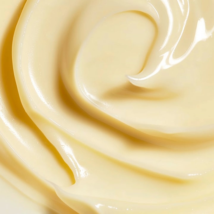 MANTLE The Barrier Cream 50 ml barriärstärkande ansiktskräm med ceramider har en fyllig ljusgul krämig textur.