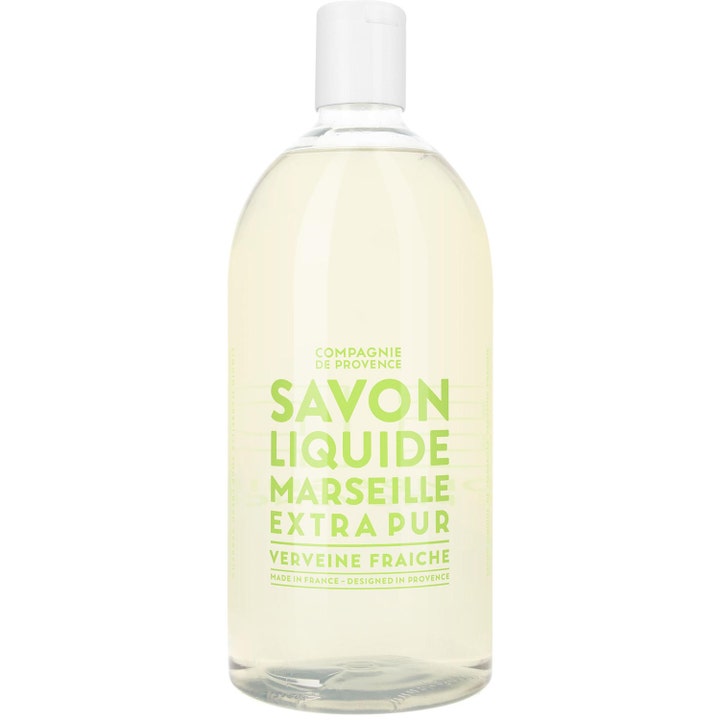 Compagnie de Provence Savon Liquide Marseille 1L flytande marseille tvål påfyllning i klar flaska med grön text.
