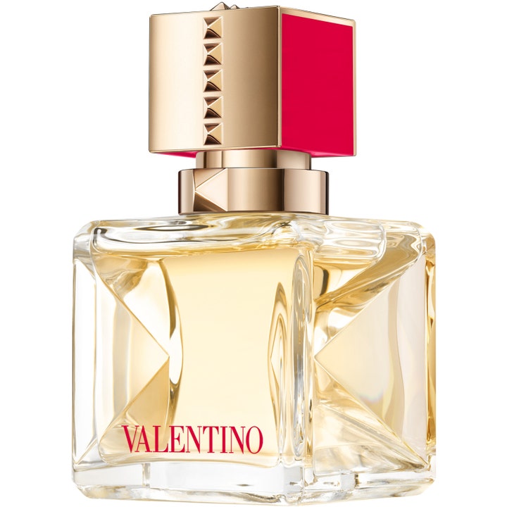 Valentino Voce Viva Eau de Parfum 30 ml blommig parfym i fyrkantig glasflaska med guldlock och röda sidor med nitar