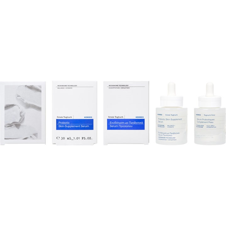 KORRES Greek Yoghurt Probiotic Skin-Supplement Serum 30 ml ger probiotika för huden i vit glasflaska med pipett