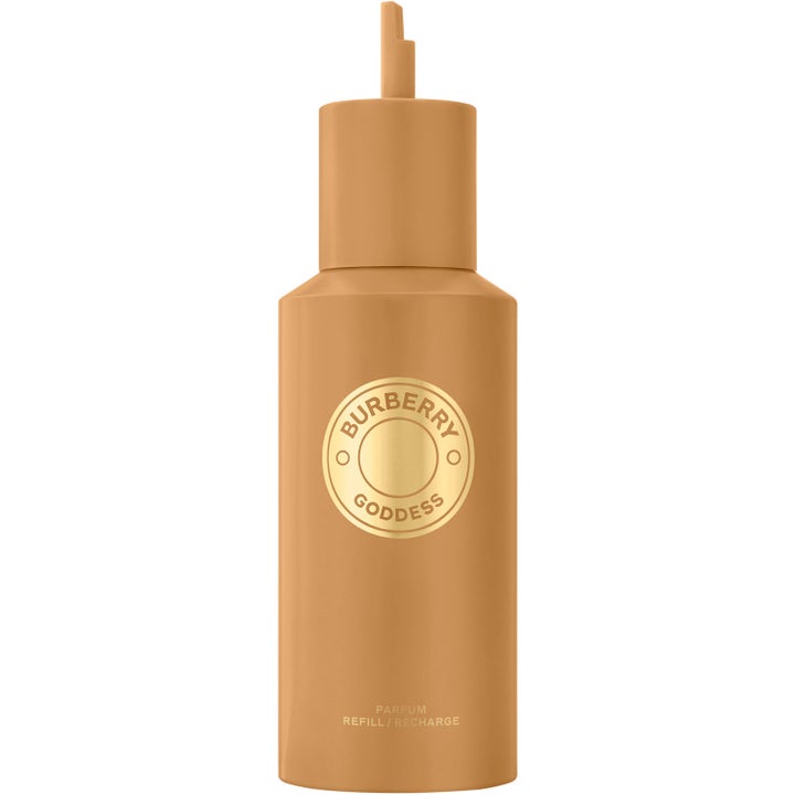 Burberry Goddess Parfum Refill 150 ml parfymrefill i en ogenomskinlig guldfärgad flaska med guldlogotyp och smal pip